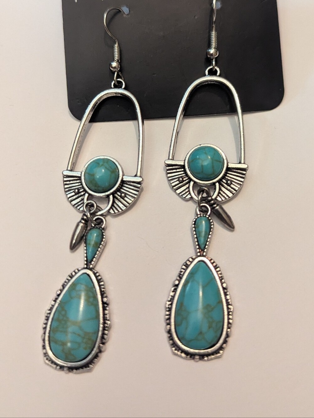 paparazzi Turquoise Dangle Teardrop Earrings - Silver Tone